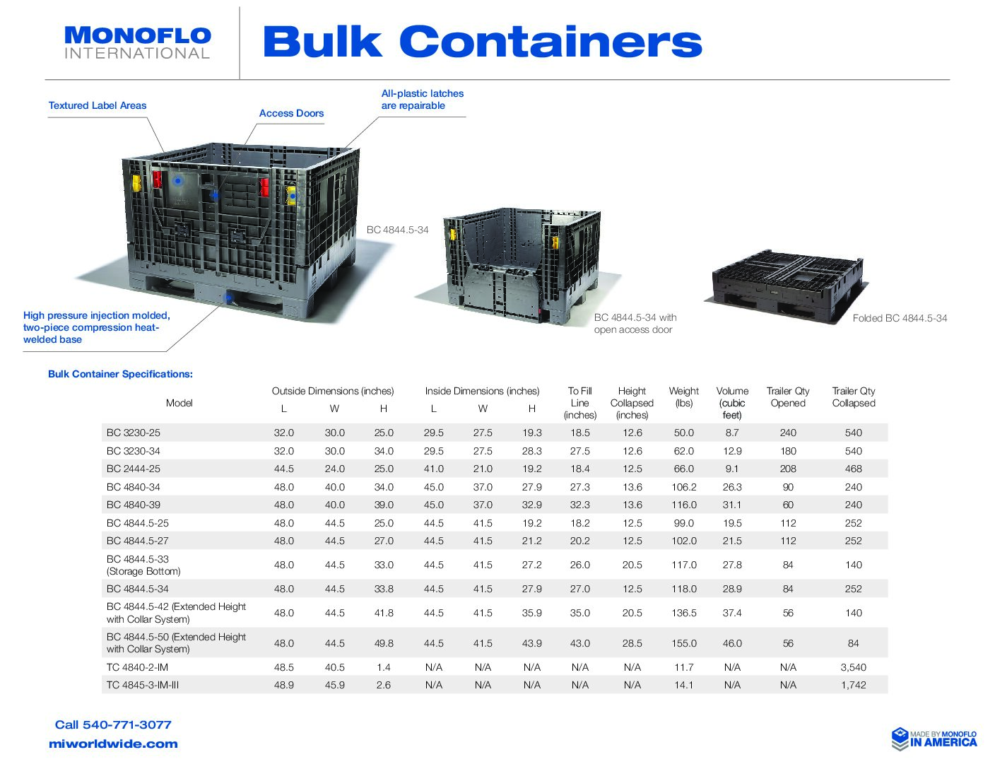 Bulk Containers Spec Sheet