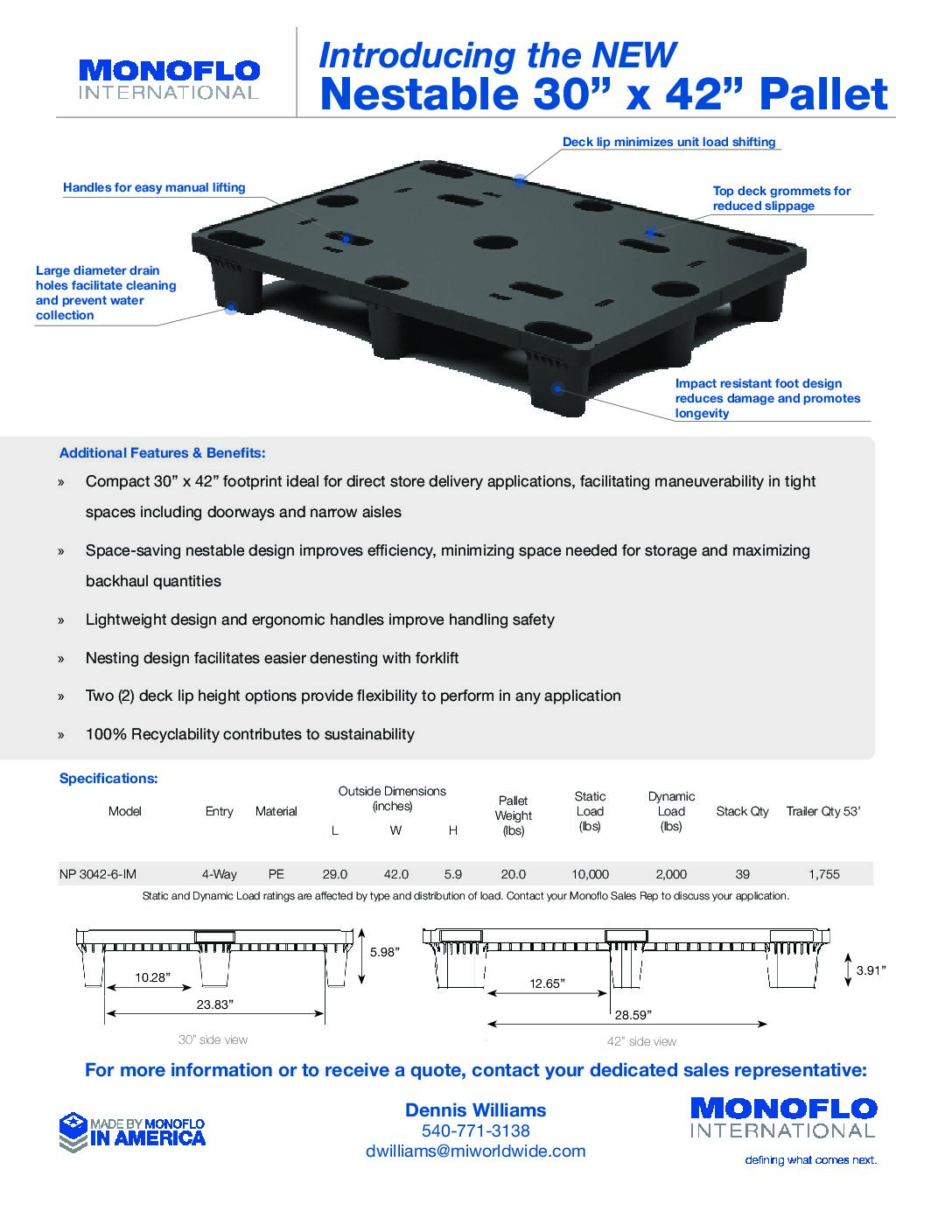 Nestable 30” x 42” Pallet Spec Sheet