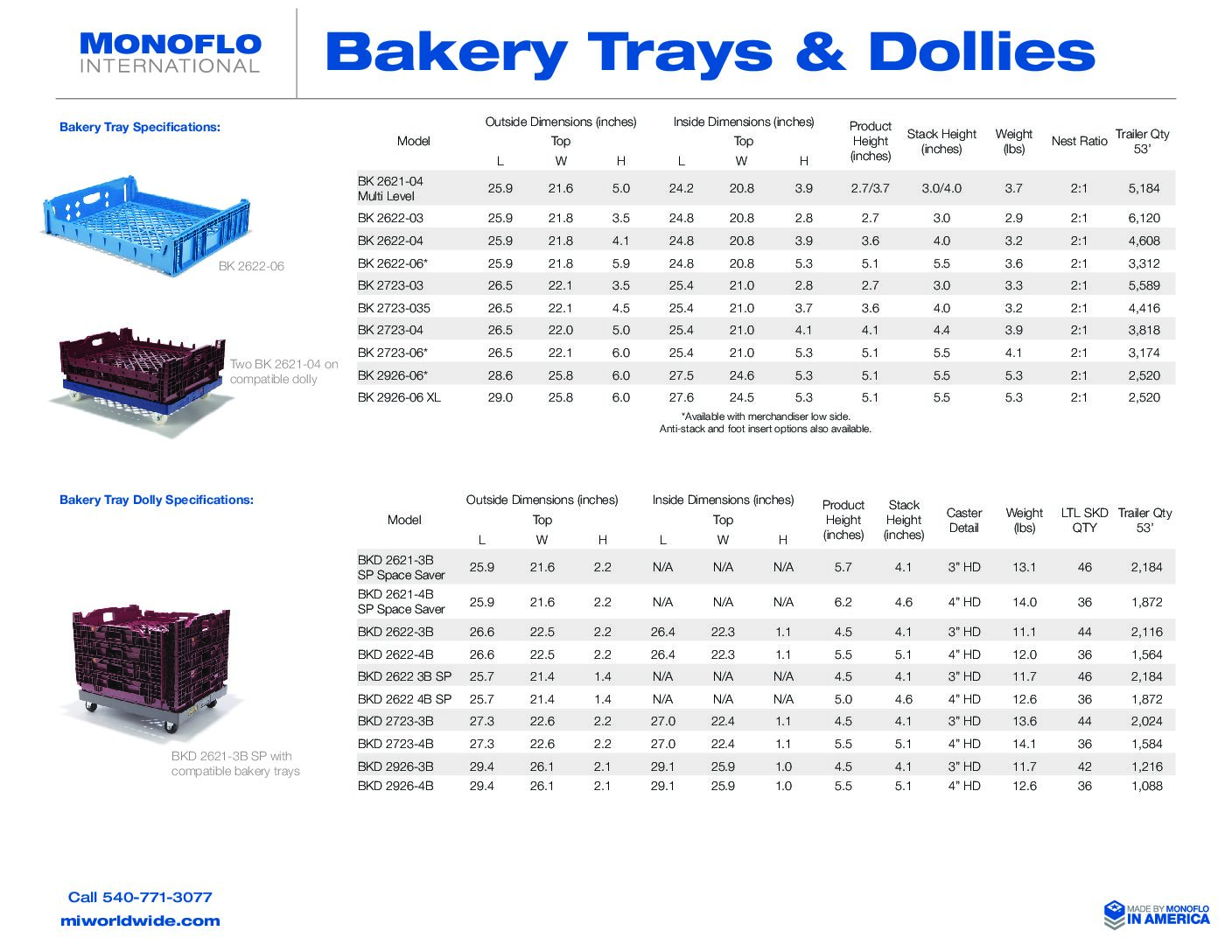 Bakery Trays & Dollies Spec Sheet